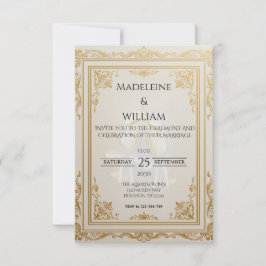 Cartão RSVP Casamento Dourado de Luxury Elegante