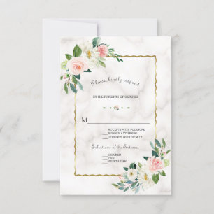 Cartão RSVP Casamento Dourado de mármore com flores de pincel