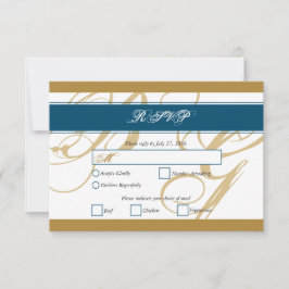 Cartão RSVP Casamento Dourado de Monograma de Script Elegante 