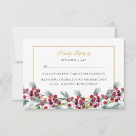 Cartão RSVP Casamento Dourado de Natal Ava Elegante Red