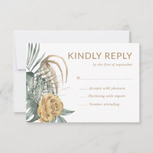 Cartão RSVP Casamento Dourado de Oásis Tropical de Monstera P