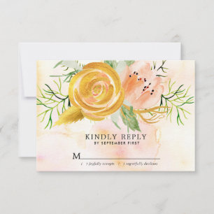 Cartão RSVP Casamento Dourado de Peony Floral Rosa-Blush-Rosa