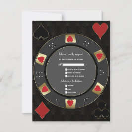 Cartão RSVP Casamento Dourado de Poker do Casino Moderno de Ve