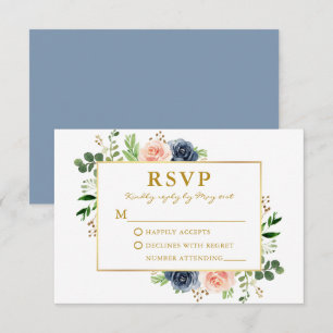 Cartão RSVP Casamento Dourado de Rosas de Cor de Água Rosa Az