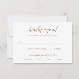 Cartão RSVP Casamento Dourado de Script Formal Simples Elegant