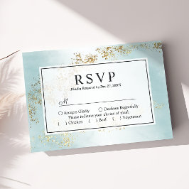 Cartão RSVP Casamento Dourado de Teal Mist de Luxo Moderno