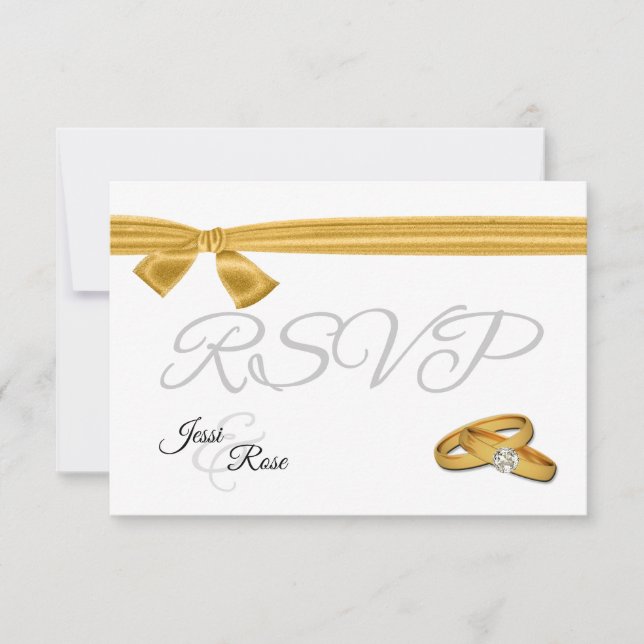 Cartão RSVP Casamento Dourado e Branco (Frente)