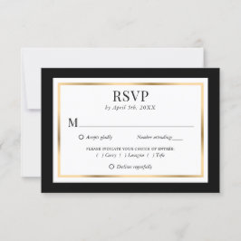Cartão RSVP Casamento Dourado e branco negro elegante