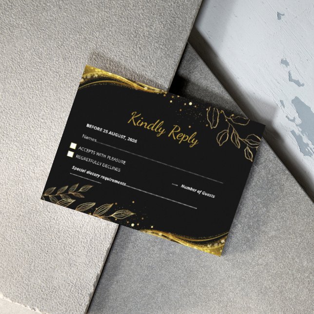 Cartão RSVP Casamento Dourado e  de Luxo (Criador carregado)