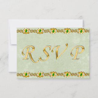 Cartão RSVP Casamento Dourado e Emerald Jewel