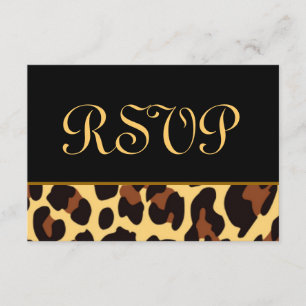 Cartão RSVP Casamento Dourado e Negro da VP Leopard