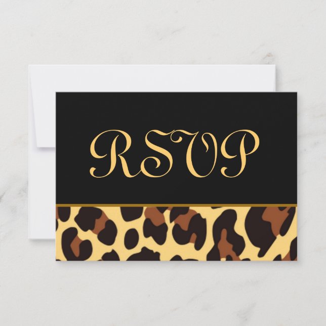 Cartão RSVP Casamento Dourado e Negro da VP Leopard (Frente)