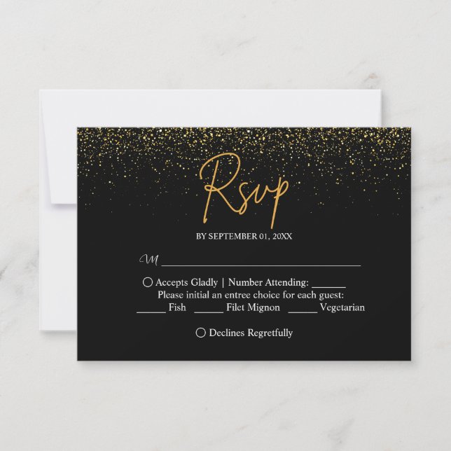 Cartão RSVP Casamento Dourado e negro legante (Frente)