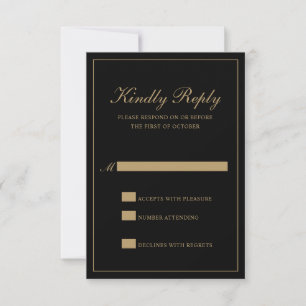 Cartão RSVP Casamento Dourado e preto clássico tradicional