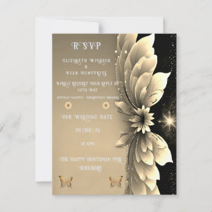 Cartão RSVP Casamento Dourado elegante