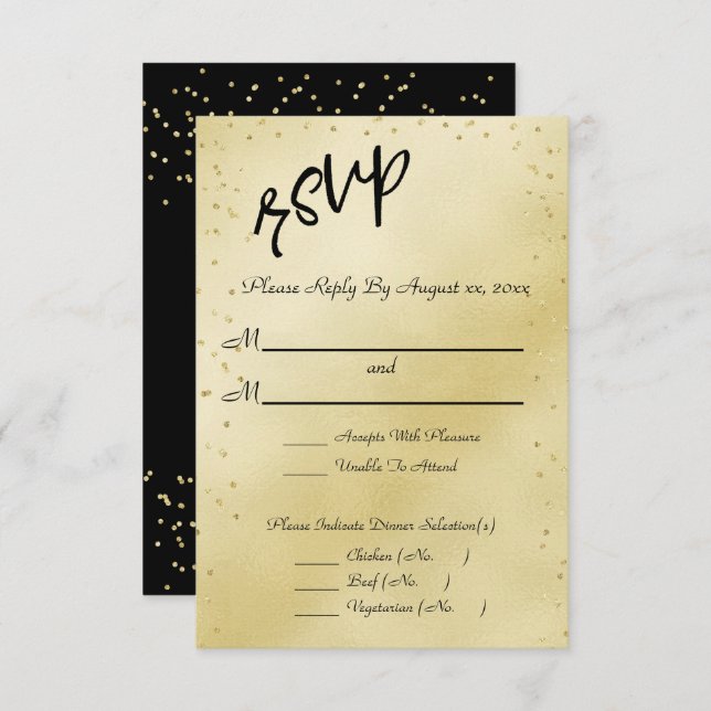 Cartão RSVP Casamento Dourado elegante (Frente/Verso)