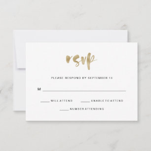 Cartão RSVP Casamento Dourado Elegante Básico Faux