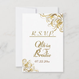 Cartão RSVP Casamento Dourado Elegante de Sujeiras