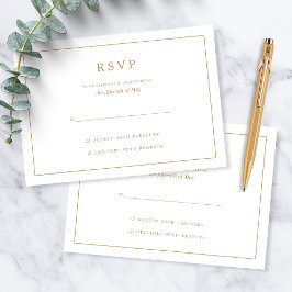 Cartão RSVP Casamento Dourado Elegante e Minimalista da Fronte