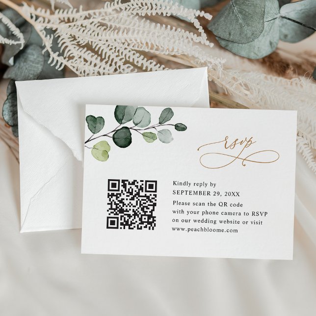 Cartão RSVP Casamento Dourado Elegante Eucalyptus Greenery (Criador carregado)