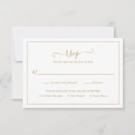 Cartão RSVP Casamento Dourado Elegante Simples