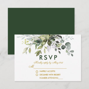 Cartão RSVP Casamento Dourado Elegante Watercolor