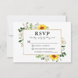 Cartão RSVP Casamento Dourado Floral Branco
