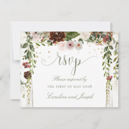 Cartão RSVP Casamento Dourado Floral Chuppah