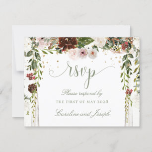 Cartão RSVP Casamento Dourado Floral Chuppah