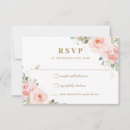 Cartão RSVP Casamento Dourado Floral de Rosas Rosa-Blush Chic