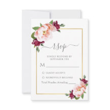 Casamento Dourado Floral Elegante Blush Burgundy