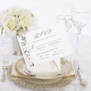 Cartão RSVP Casamento Dourado Floral Eucalyptus Greenery