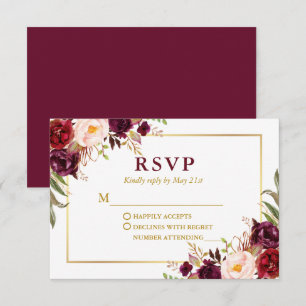 Cartão RSVP Casamento Dourado Floral Moderno Elegante