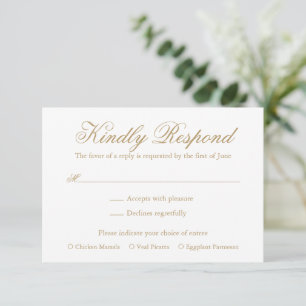 Cartão RSVP Casamento Dourado Formal Elegante Tradicional