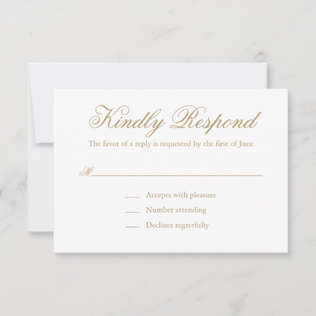 Cartão RSVP Casamento Dourado Formal Elegante Tradicional (Frente)