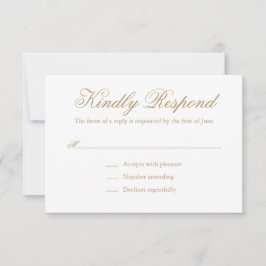 Cartão RSVP Casamento Dourado Formal Elegante Tradicional