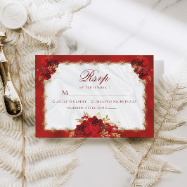 Cartão RSVP Casamento Dourado Formal Vermelho Elegante