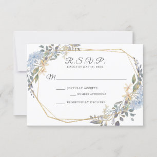 Cartão RSVP Casamento Dourado Geométrico Azul