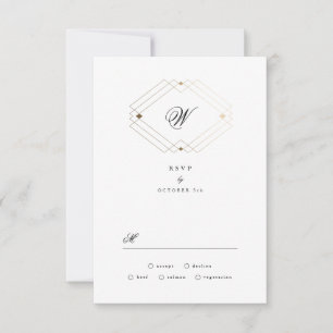 Cartão RSVP Casamento Dourado Geométrico das Cinzas Simples