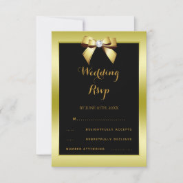 Cartão RSVP Casamento Dourado Glamouroso e Arco Preto