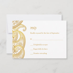 Cartão RSVP Casamento Dourado índio Paisley Hindu
