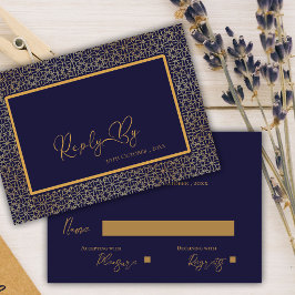 Cartão RSVP Casamento Dourado Intriciado Real Elegante