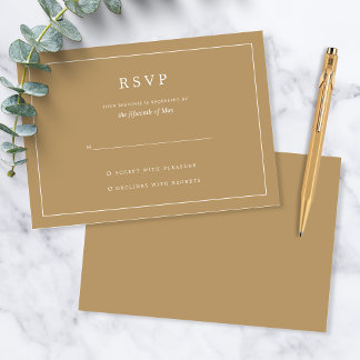 Cartão RSVP Casamento Dourado Minimalista Elegante