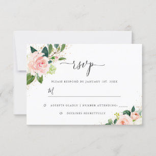 Cartão RSVP Casamento Dourado por Aquarela Floral de Pêssego