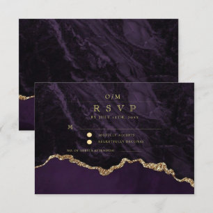 Cartão RSVP Casamento Dourado Roxo
