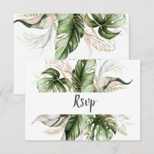 Cartão RSVP Casamento Dourado Tropical Rosa Esbranquiçado