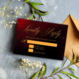 Cartão RSVP Casamento Dourado Vermelho e Negro Elegante