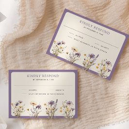 Cartão RSVP Casamento Dusty Purple Boho Wildflower