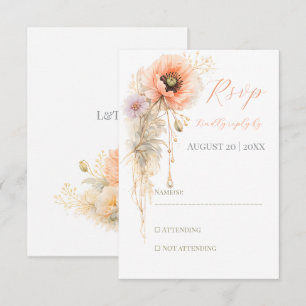 Cartão RSVP Casamento Editorial Elegante Poppy Blush Suave
