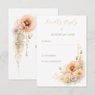 Cartão RSVP Casamento Editorial Elegante Poppy Blush Suave